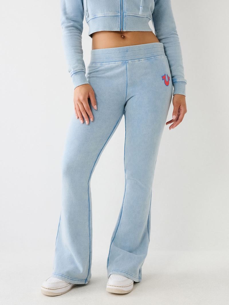 True Religion Washed Big T Low Rise Flare Jogginghose Damen Hellblau | 45238YUJH