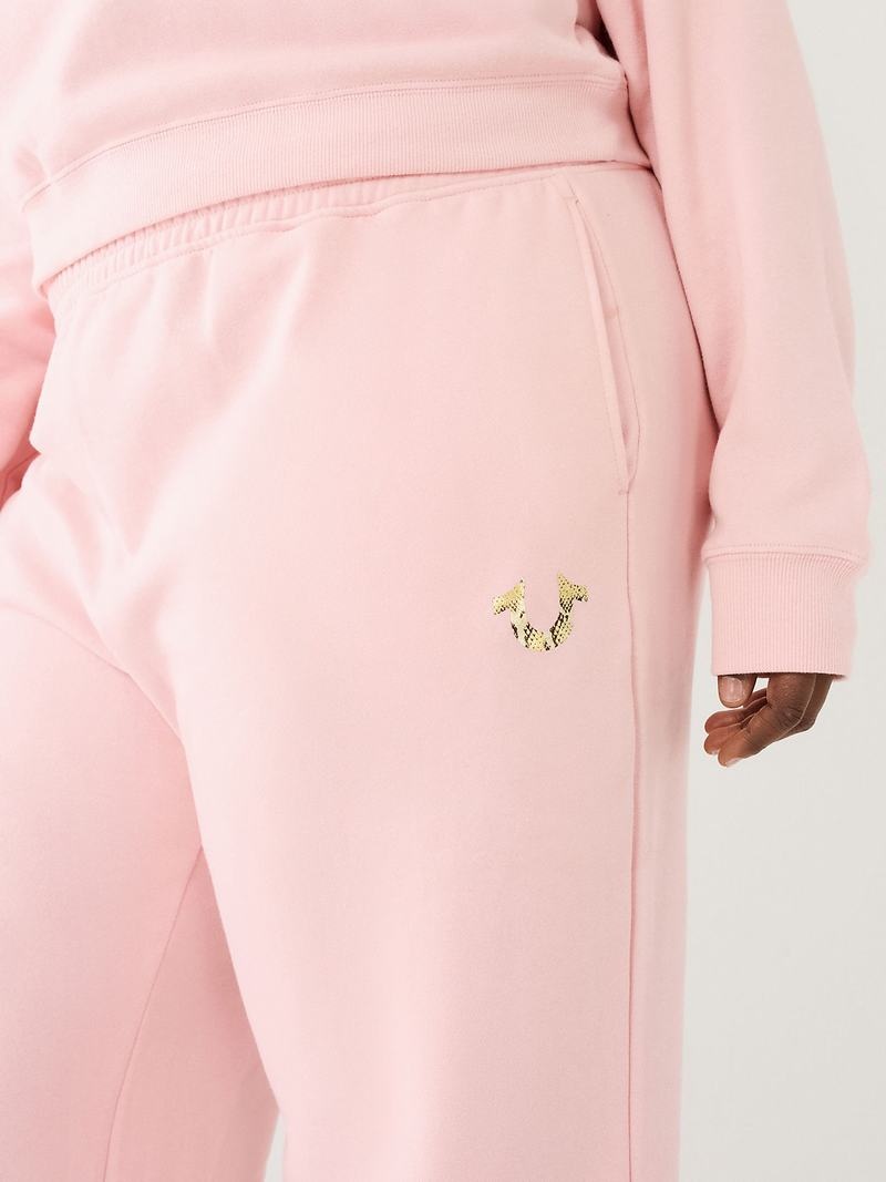 True Religion Weite Leg Logo Jogginghose Damen Rosa | 06451CNSX