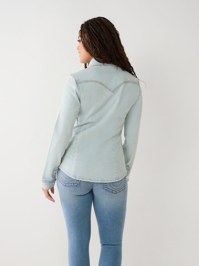 True Religion Western Denim Hemd Damen Blau | 85963IXBS