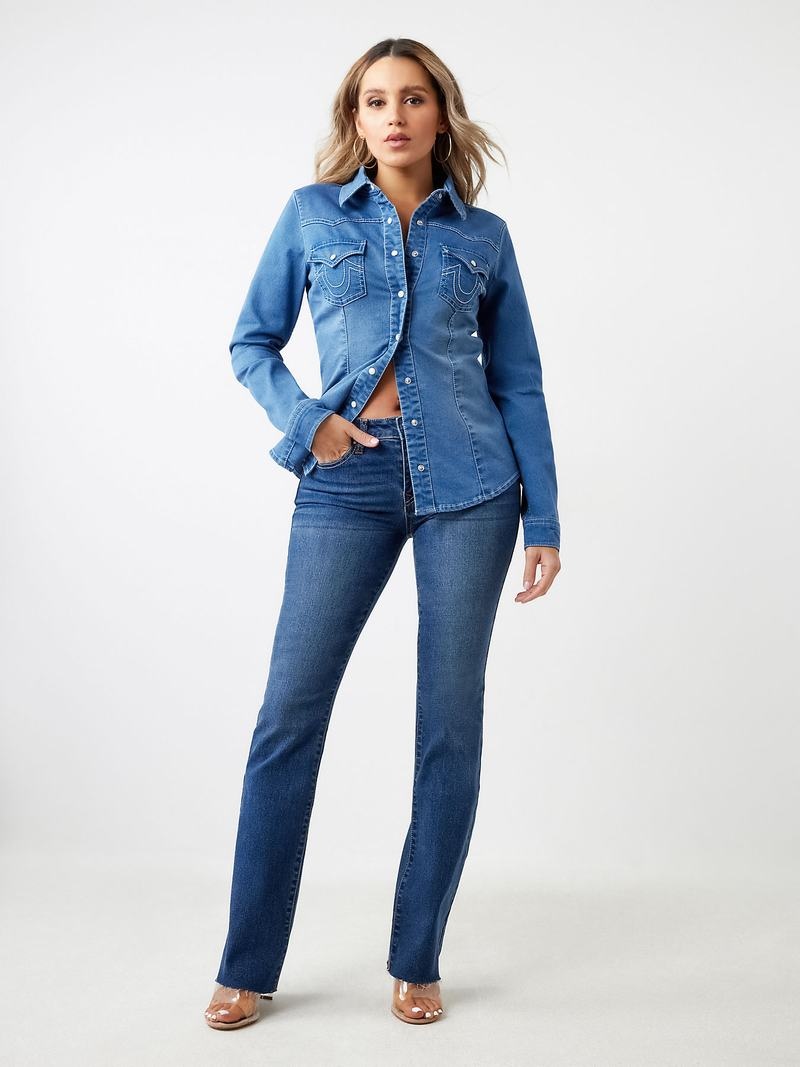 True Religion Western Denim Hemd Damen Blau Waschen | 90217CSOW