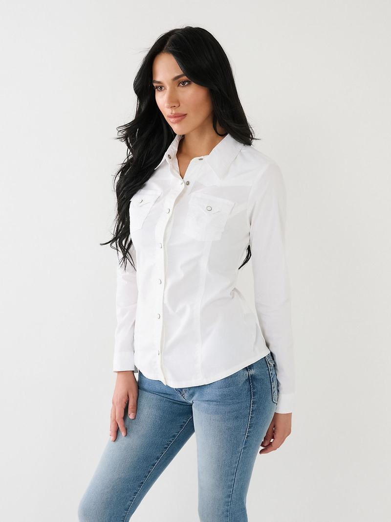 True Religion Western Poplin Hemd Damen Weiß | 92381TIOW