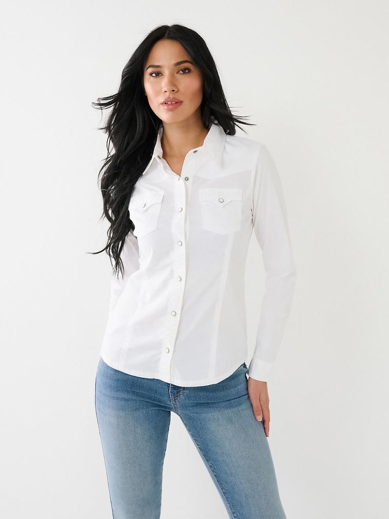 True Religion Western Poplin Hemd Damen Weiß | 92381TIOW