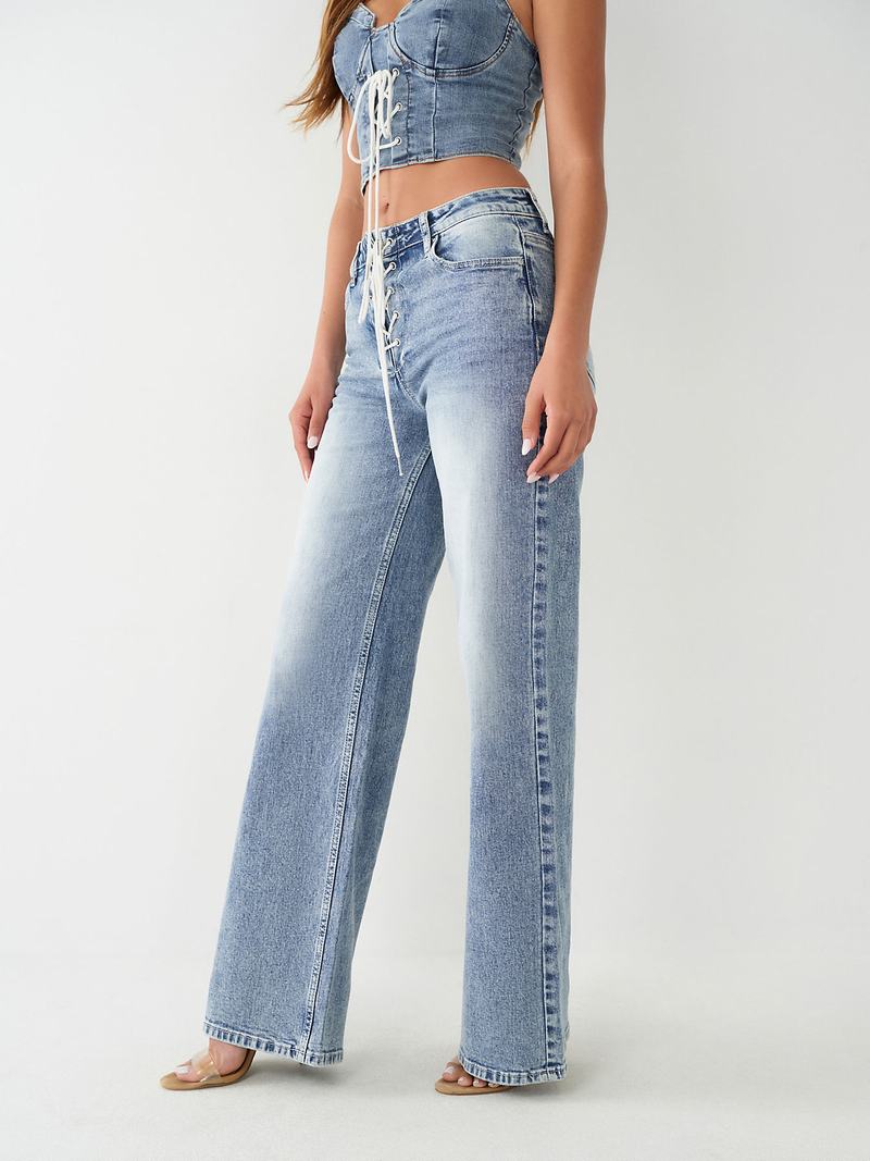 True Religion Leila High Rise Spitze Up Jean Wide Leg Jeans Damen Waschen | 17592BDSO