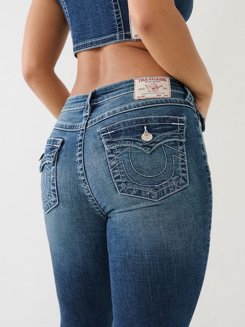 True Religion Crystal Spitze Up Mid-rise Billie Straight Jeans Damen Weiß | 07198SUAT