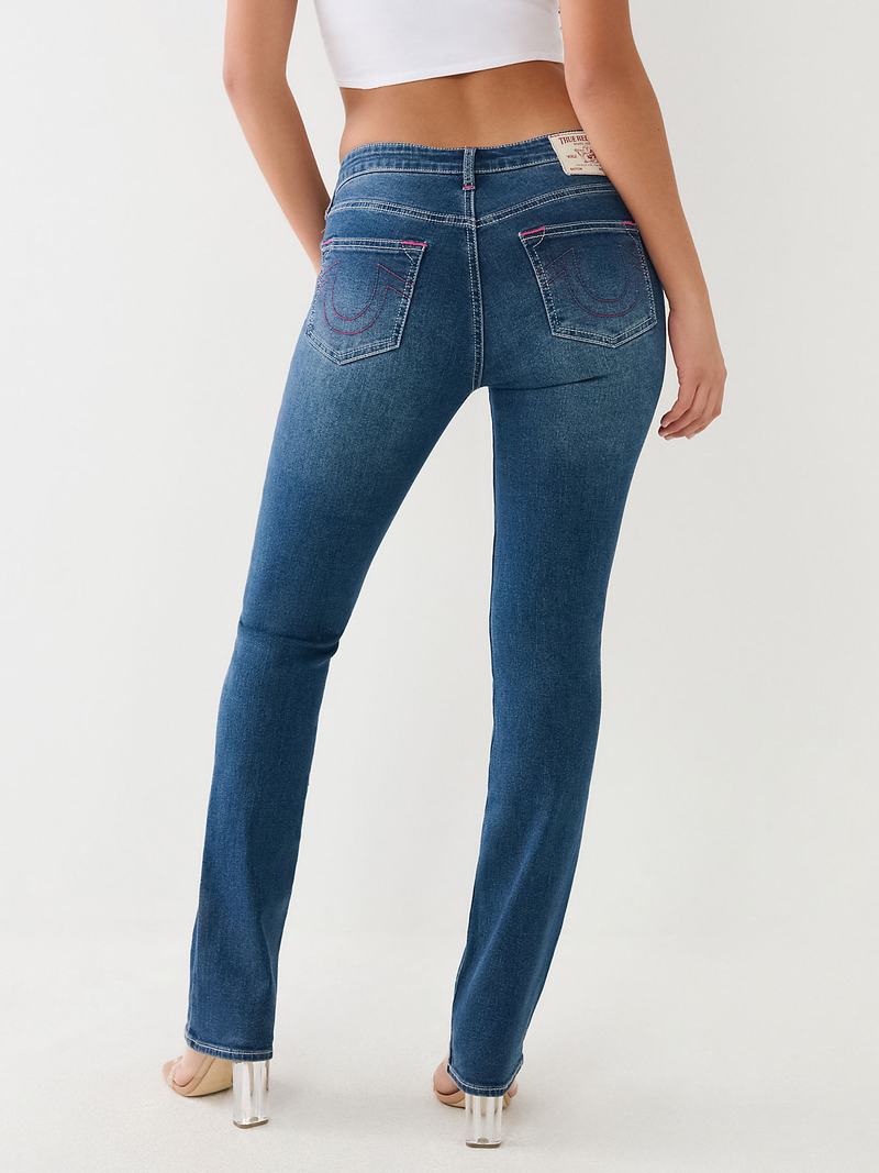 True Religion Billie Mid Rise Straight Jeans Damen Blau | 21539VKDB