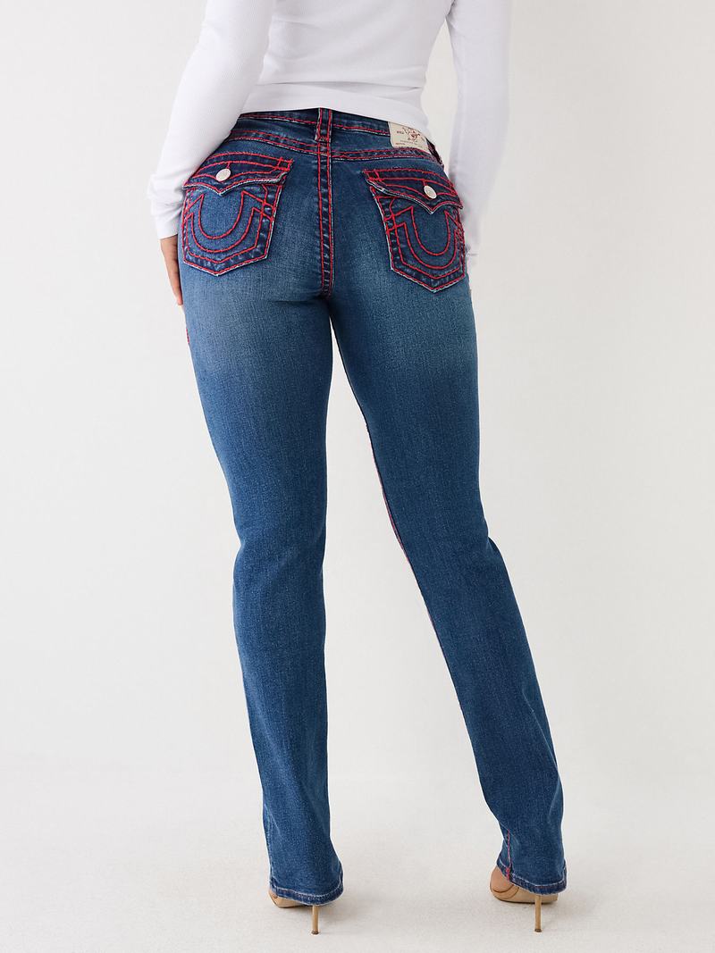 True Religion Billie Super T Stitch Straight Jeans Damen Blau | 39651FZKV