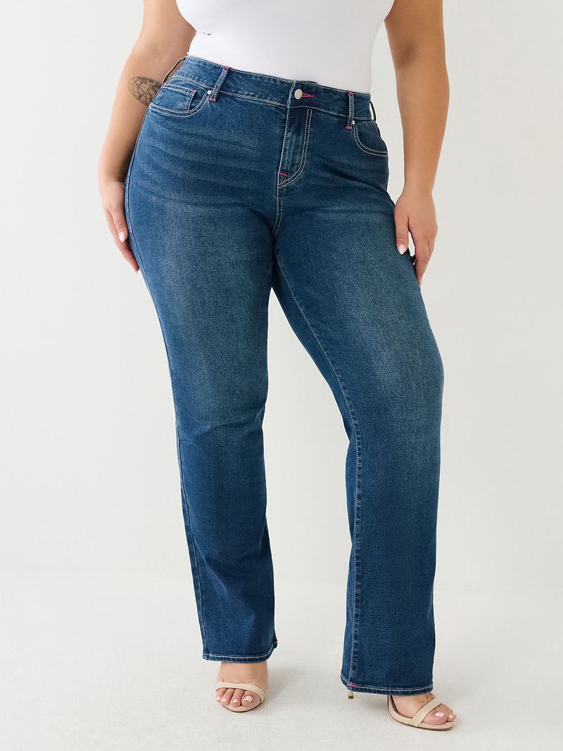 True Religion Plus Billie Mid Rise Straight Jeans Damen Blau | 90173VBKL