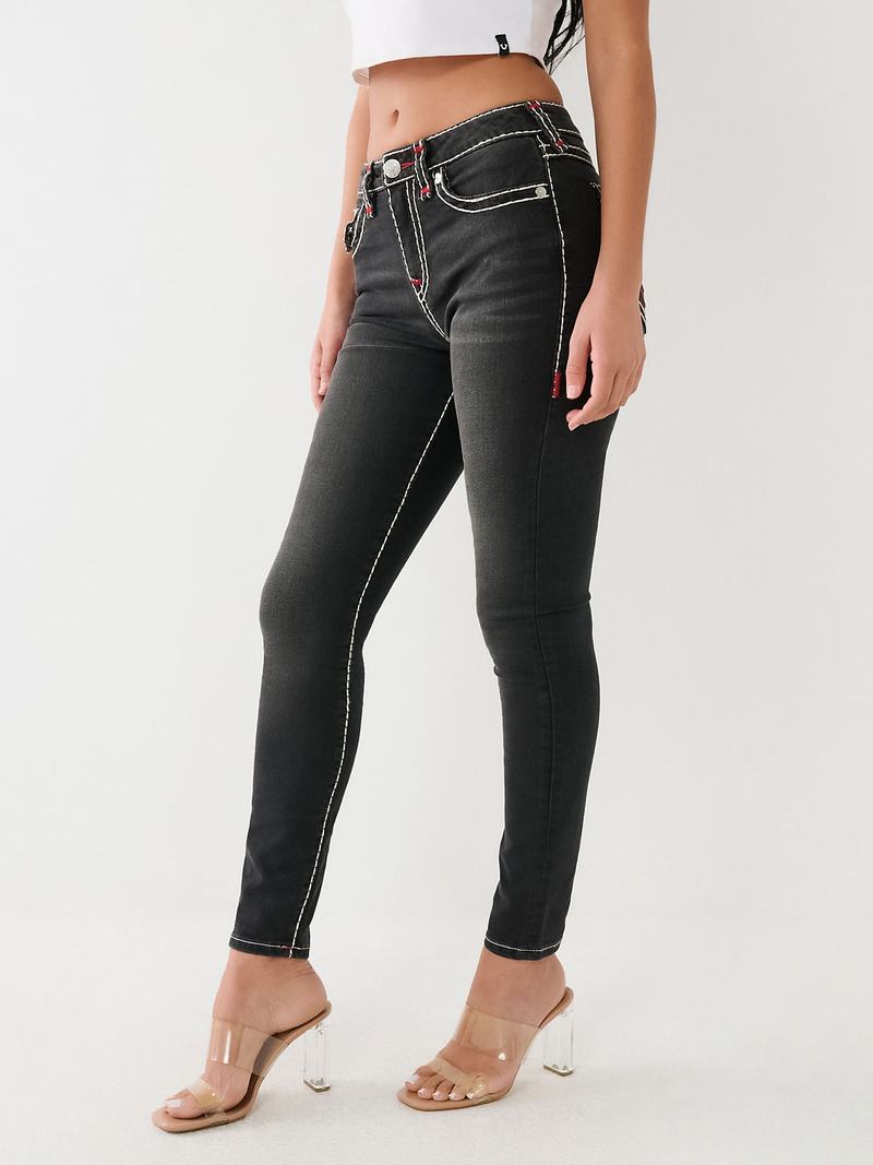 True Religion Jennie Mid Rise Super T Skinny Jeans Damen Schwarz | 26751BSZK