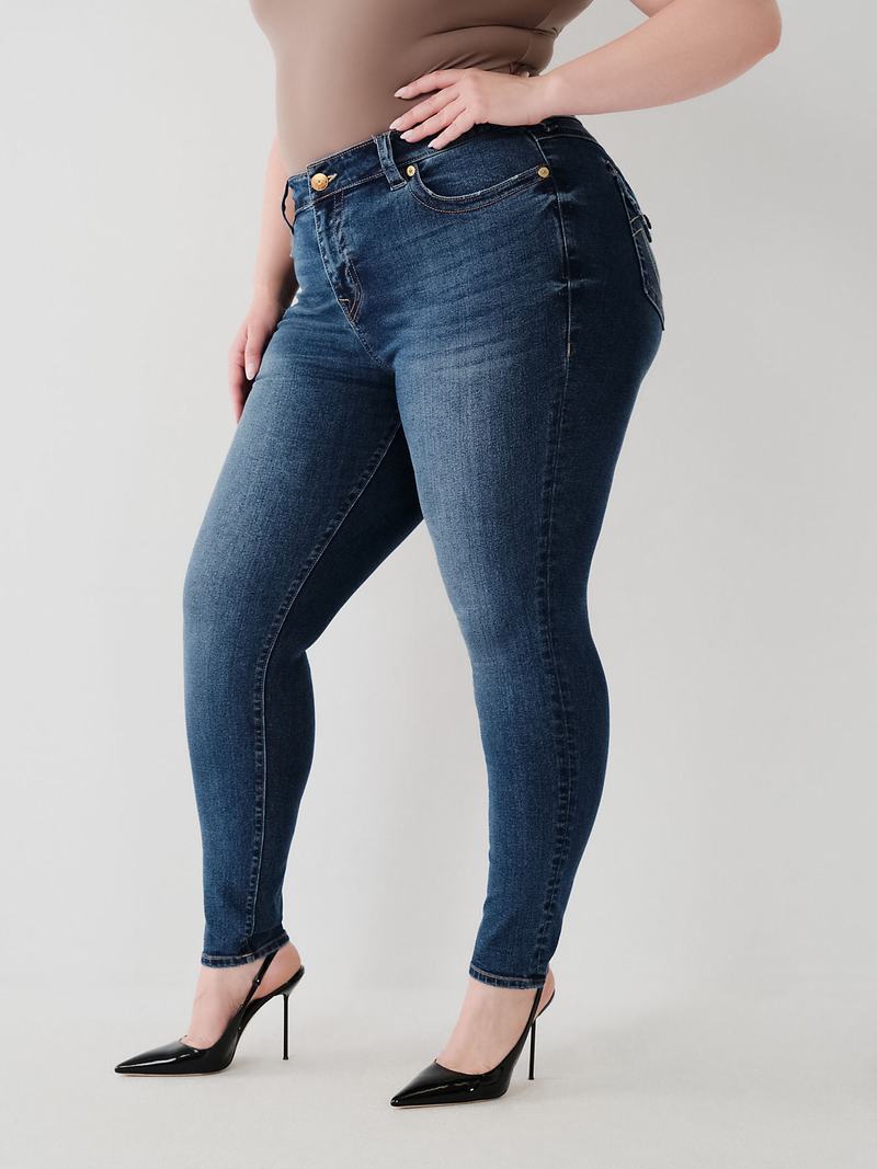 True Religion Halle Mid Rise Super Skinny Jeans Damen Blau | 41827PNYK