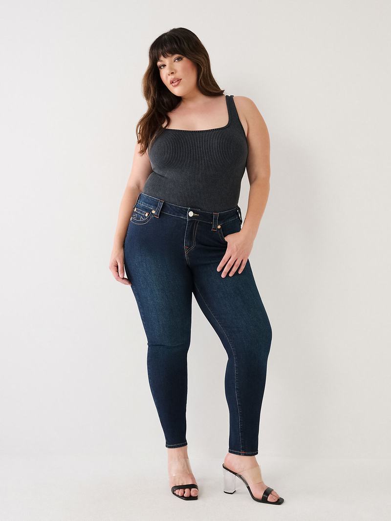 True Religion Plus Halle Mid Rise Super Skinny Jeans Damen Dunkelwaschen | 14095WMIA