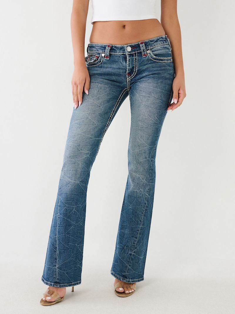 True Religion Joey Low Rise Flare Super T Jeans Damen Blau | 20346MIPW