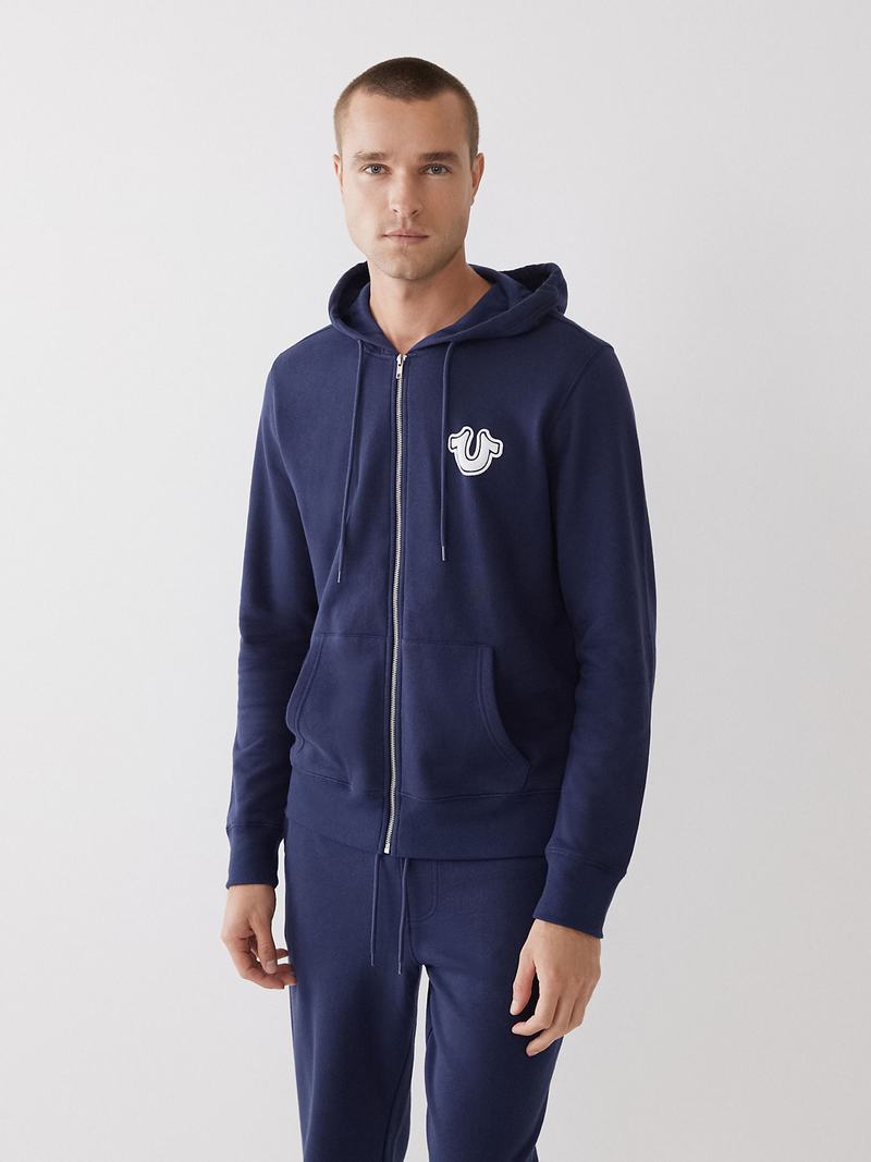 True Religion Buddha Logo Zip Hoodie Herren Navy | 62195ESVP