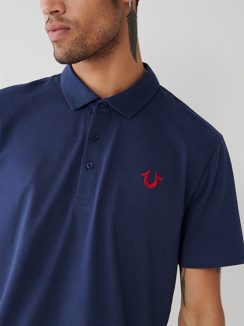 True Religion Logo Polo Hemd Herren Navy Blau | 69514NPIY