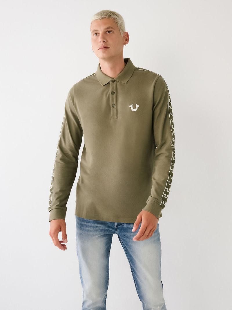 True Religion Long Sleeve Logo Poloshirt Herren Olivgrün | 18970KWUX