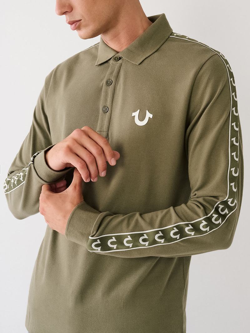 True Religion Long Sleeve Logo Poloshirt Herren Olivgrün | 18970KWUX