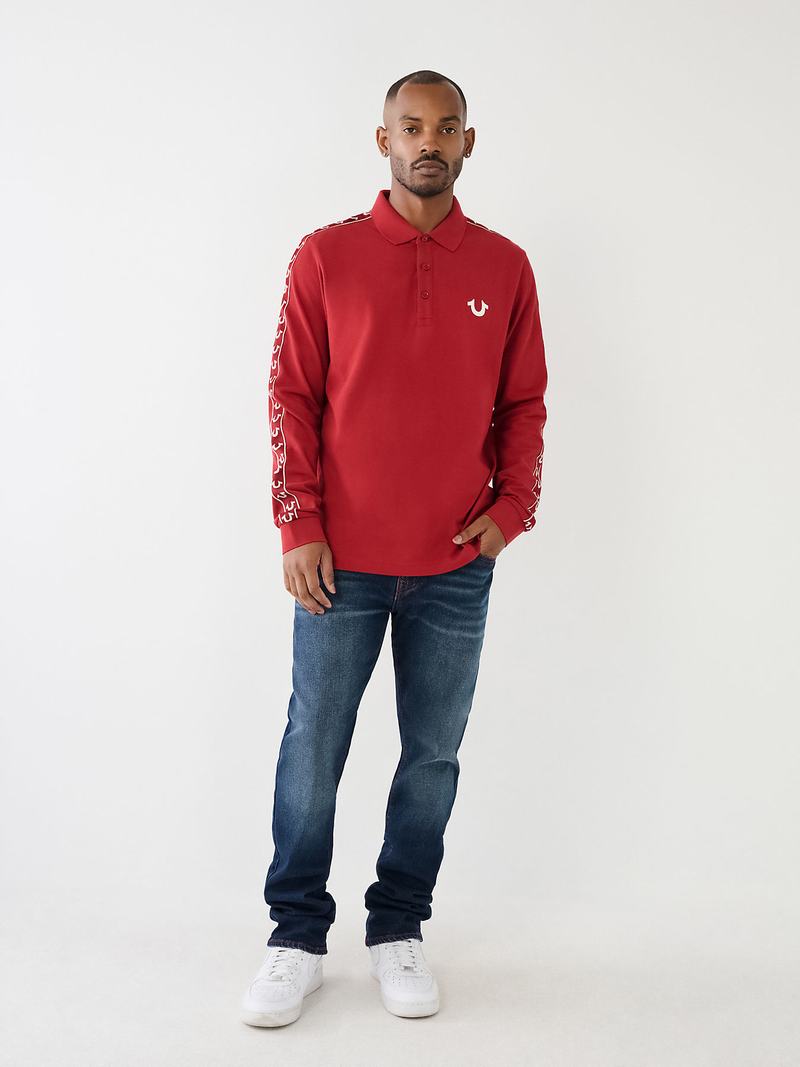 True Religion Long Sleeve Logo Poloshirt Herren Rot | 13859TXKP