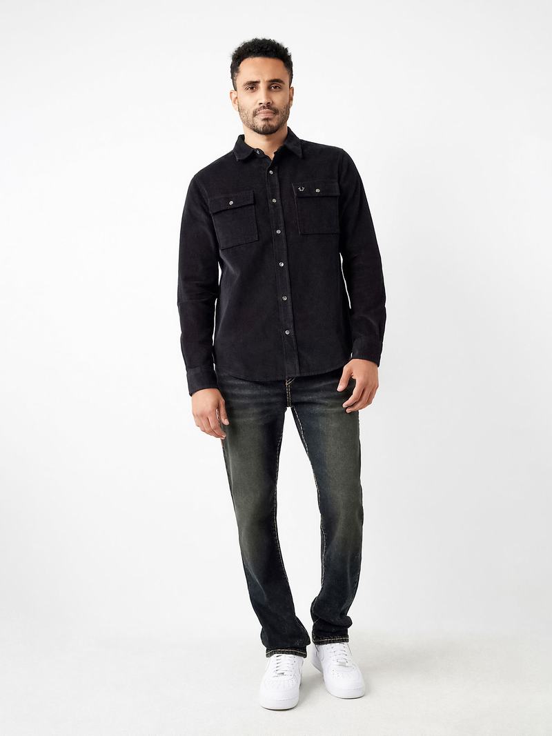 True Religion Corduroy Flap Utility Hemd Herren Schwarz | 68750JSEP