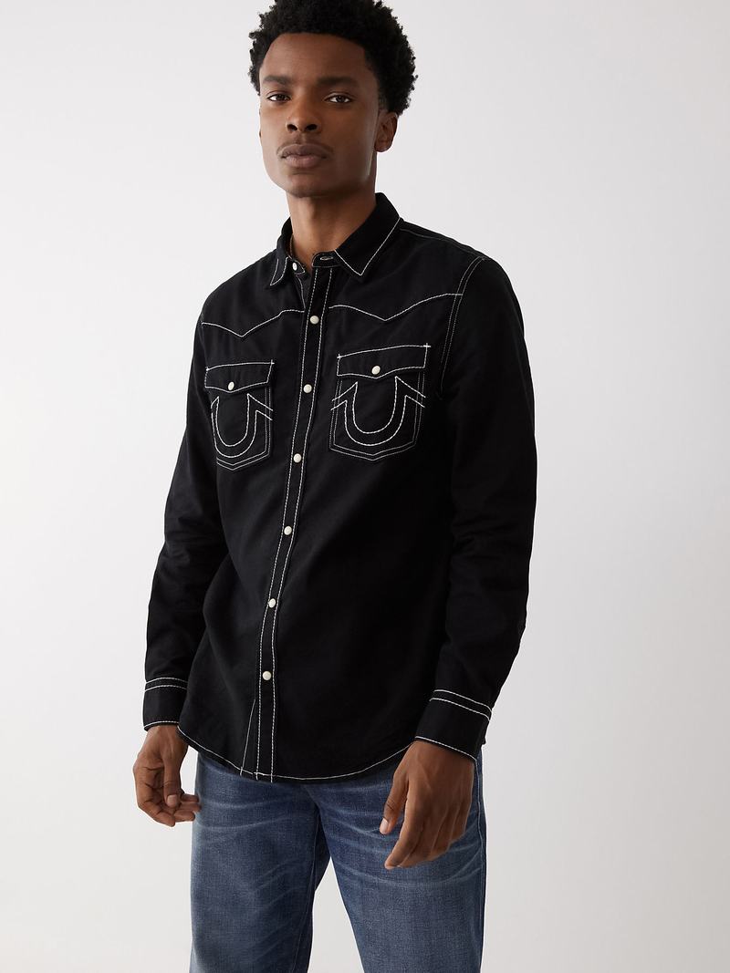 True Religion Big T Western Hemd Herren Schwarz | 38612ZKSA