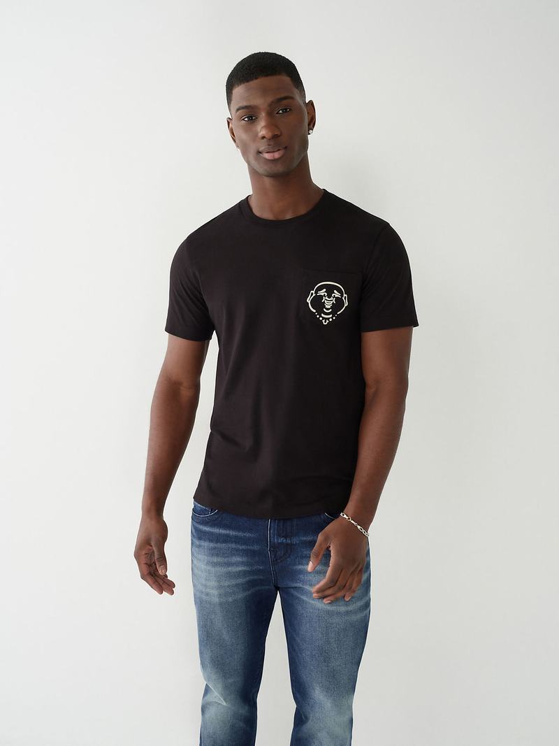 True Religion Buddha Pocket T-Shirts Herren Schwarz | 08149QLSJ