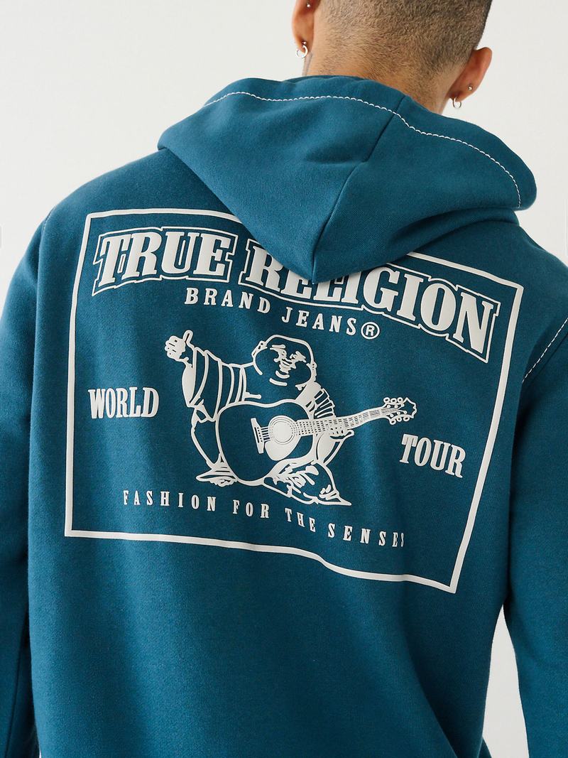 True Religion Big T Zip Hoodie Herren Pfauenblau | 90478IUMF