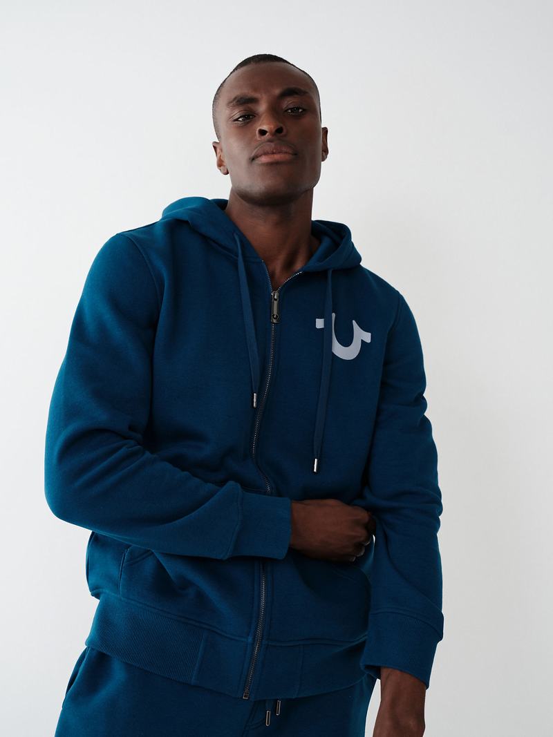 True Religion Logo Zip Hoodie Herren Navy Navy | 20436YNQD