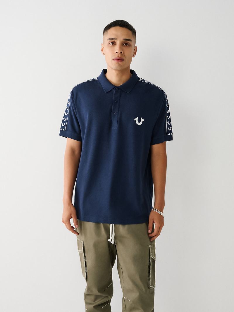 True Religion Logo Poloshirt Herren Navy Blau | 68075DMJA