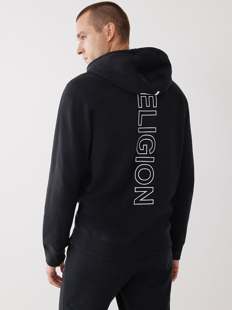 True Religion Logo Zip Hoodie Herren Schwarz | 83275JUSO