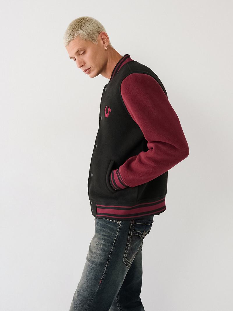 True Religion Fleece Varsity Jacke Herren Schwarz Rot | 86421JNSQ