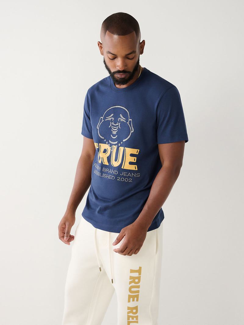 True Religion Buddha Logo T-Shirts Herren Navy Blau | 47916RUNG