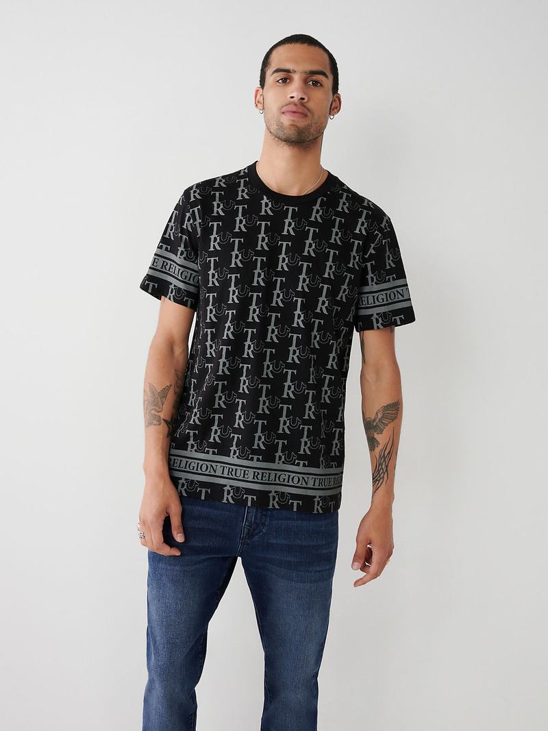 True Religion Allover Print T-Shirts Herren Schwarz | 30214SBLQ