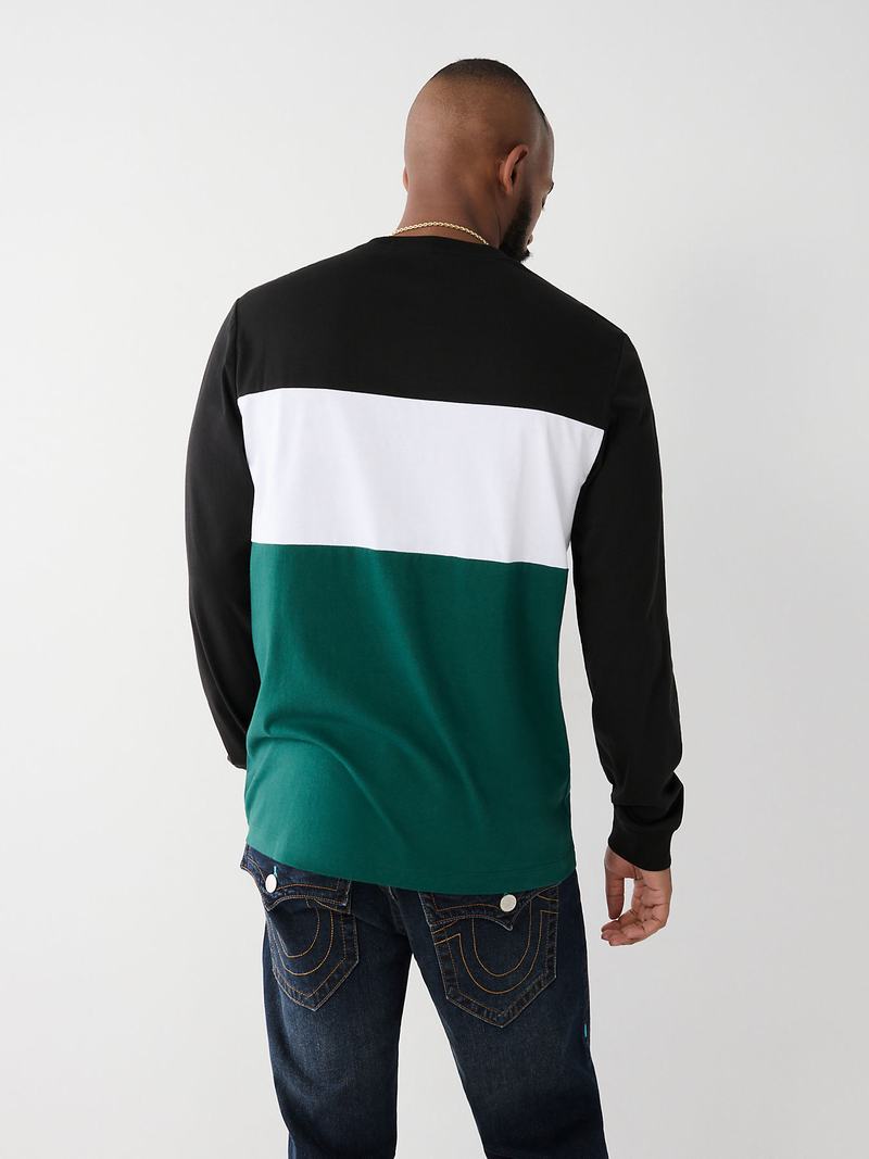 True Religion Long Sleeve Color Block T-Shirts Herren Schwarz | 75293TZQR