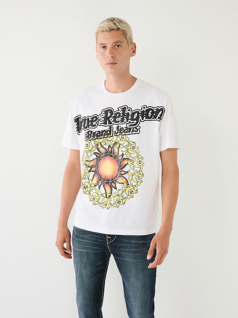 True Religion Blazing Shoey Graphic Relaxed T-Shirts Herren Weiß | 27049XZVN