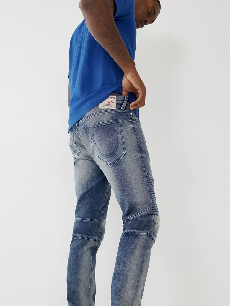 True Religion Rocco Moto Stitch Skinny Jeans Herren Blau | 28470IZPK