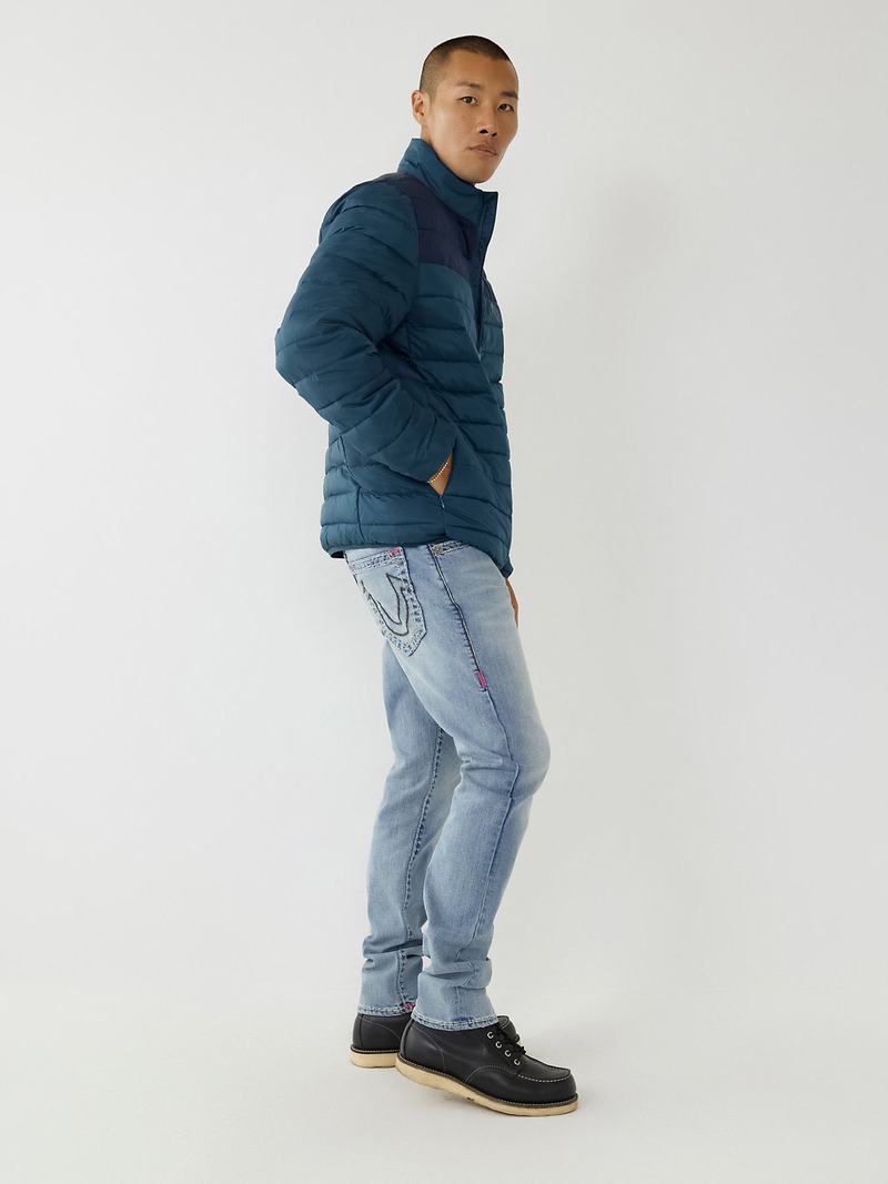 True Religion Two-tone Puffer Jacke Herren Pfauenblau | 42970VTIS