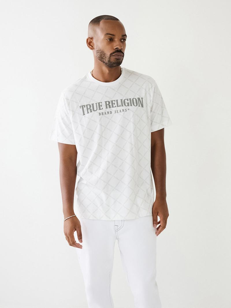 True Religion Logo Monogram T-Shirts Herren Weiß | 02375CXFP