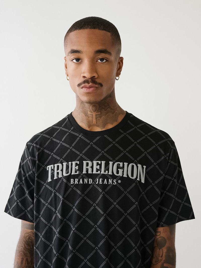 True Religion Logo Monogram T-Shirts Herren Schwarz | 40267ZWNI