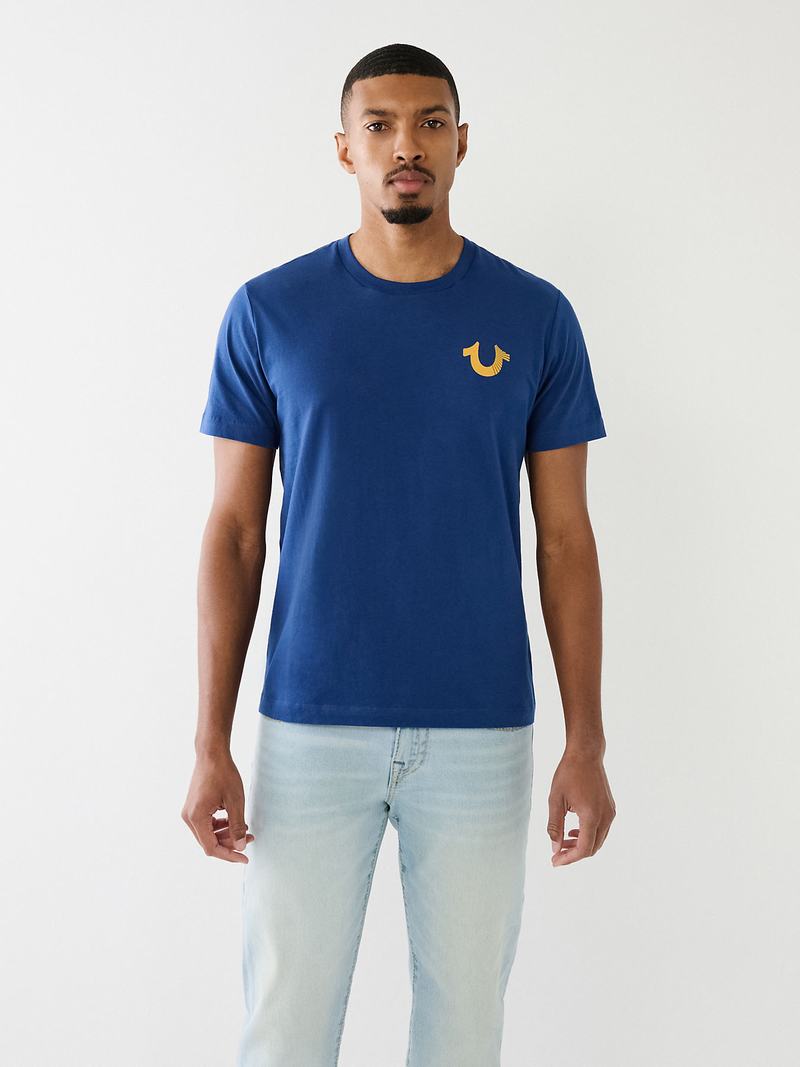 True Religion Buddha Logo Crew T-Shirts Herren Blau | 58069AXBH