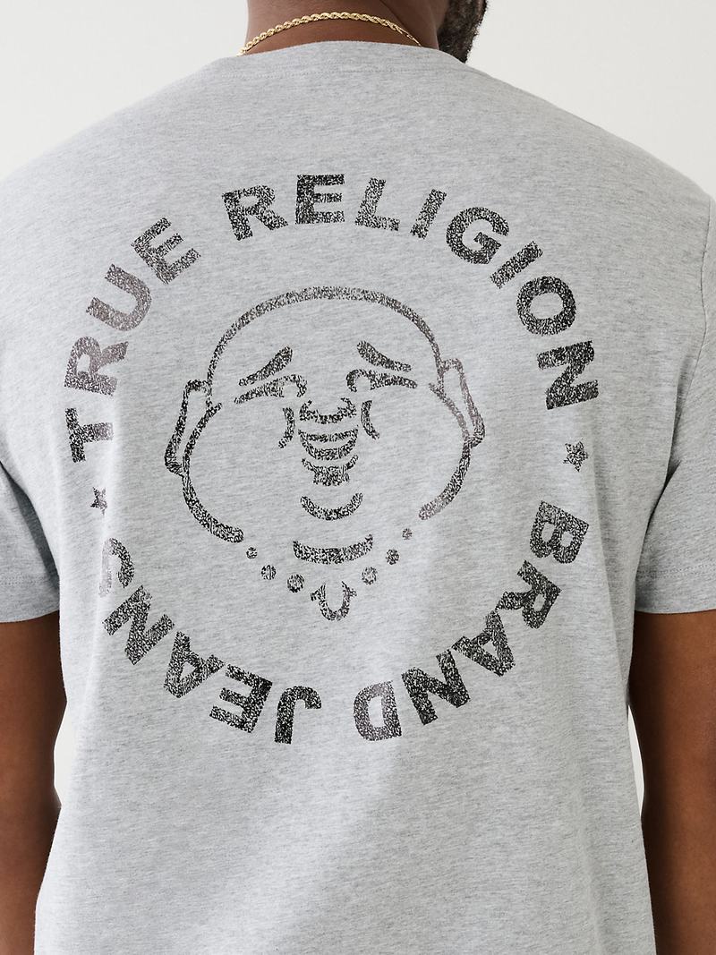 True Religion Metallic Buddha Logo Kurzes Sleeve T-Shirts Herren Grau | 36024RYZP