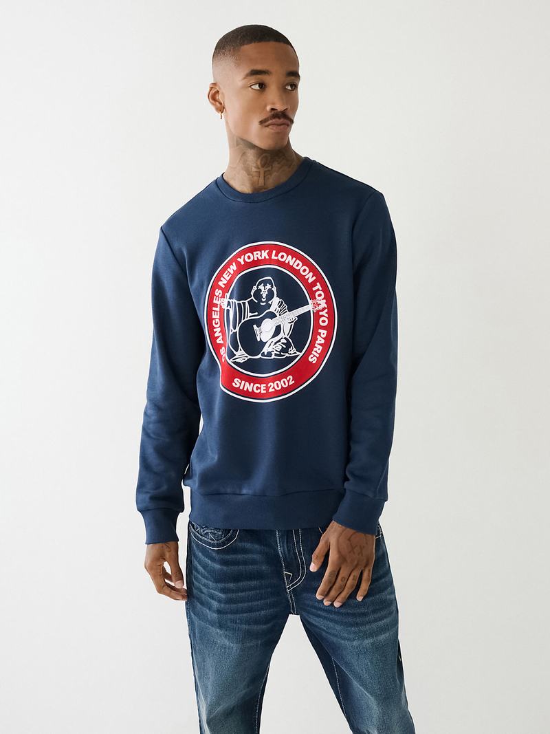 True Religion City Buddha Logo Sweatshirt Herren Navy Blau | 91258QWAN