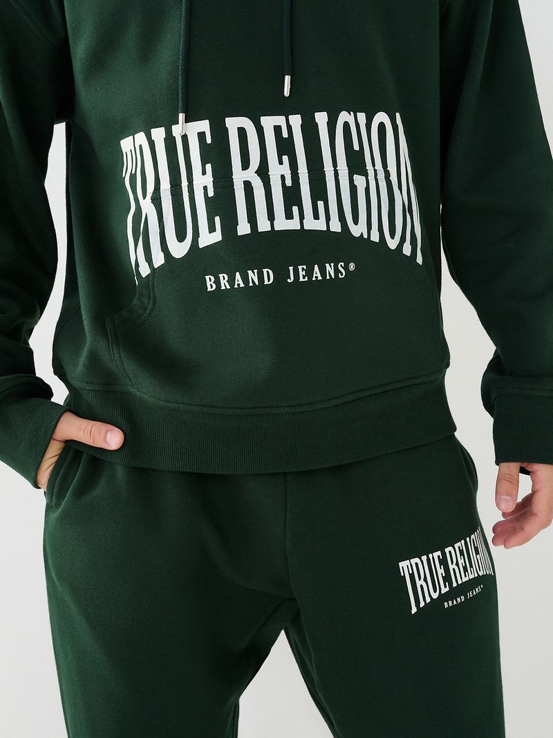 True Religion Logo Relaxed Hoodie Herren Dunkelgrün | 25703TJUF