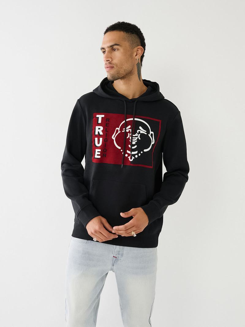 True Religion Two Tone Buddha Logo Hoodie Herren Schwarz | 62954JKIV