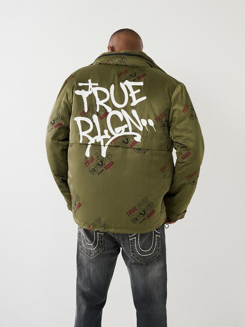 True Religion Utility Puffer Jacke Herren Braun Grün | 28601DCNR