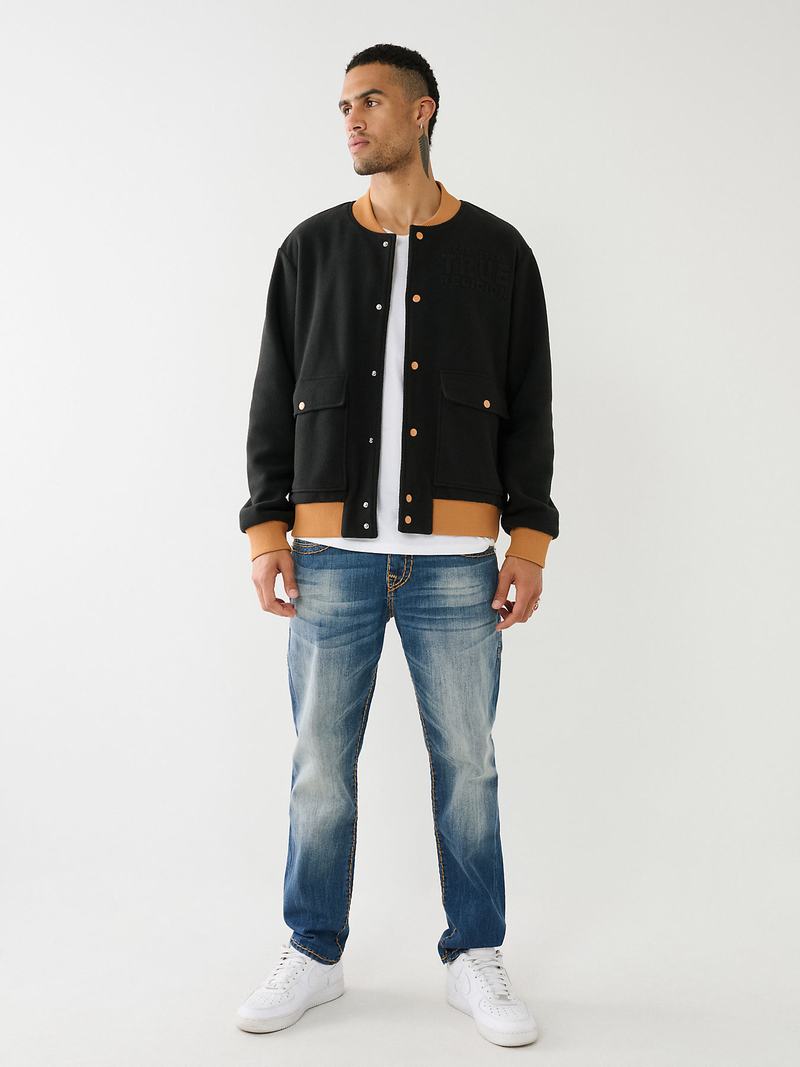 True Religion Fleece Bomber Jacke Herren Schwarz | 89732PVLD