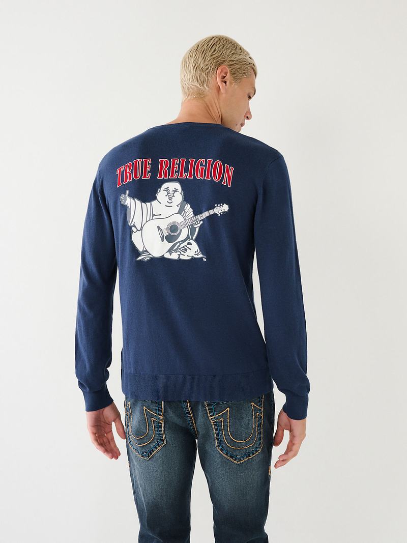 True Religion Buddha Logo Pullover Herren Navy Blau | 80647MOFU