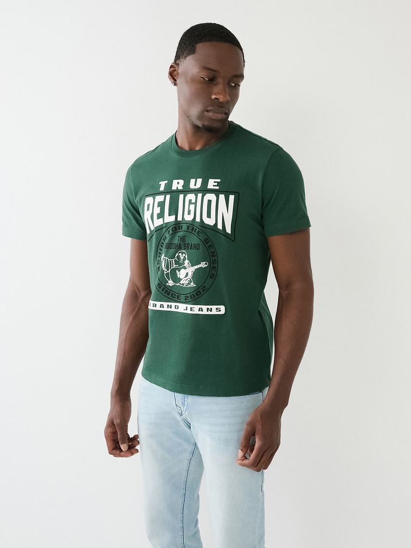 True Religion Tr Buddha Logo Crew Neck T-Shirts Herren Grün Braun | 58467YZJG