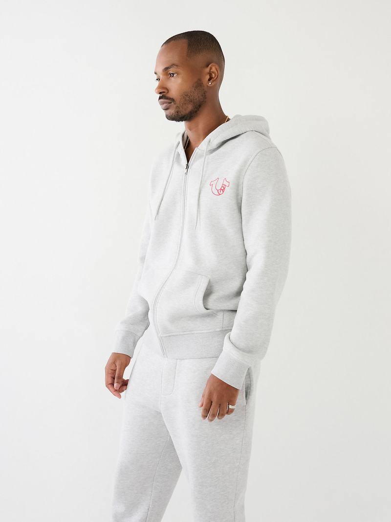 True Religion Logo Zip Hoodie Herren Grau | 81693YSGU