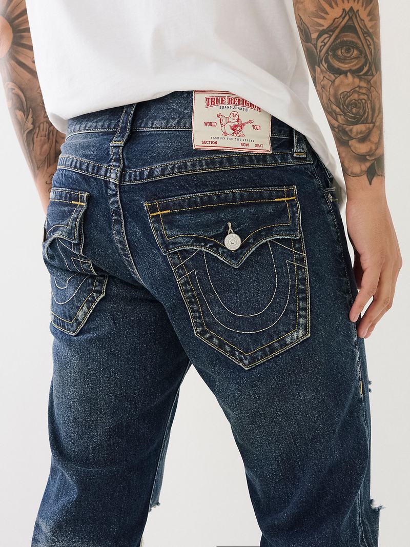 True Religion Ricky Distressed Flap Straight Jeans Herren Dunkelwaschen | 25910NPWI