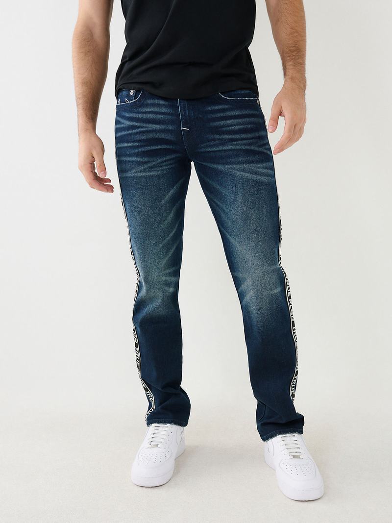 True Religion Ricky Side Stripe Straight Jeans Herren Dunkelblau | 15794ZMIB