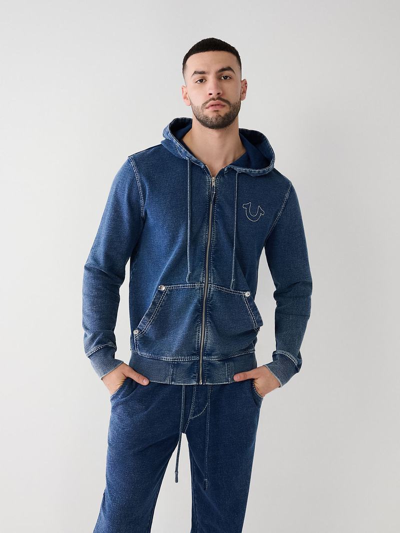 True Religion Indigo Big T Zip Hoodie Herren Indigo | 36159DYGT