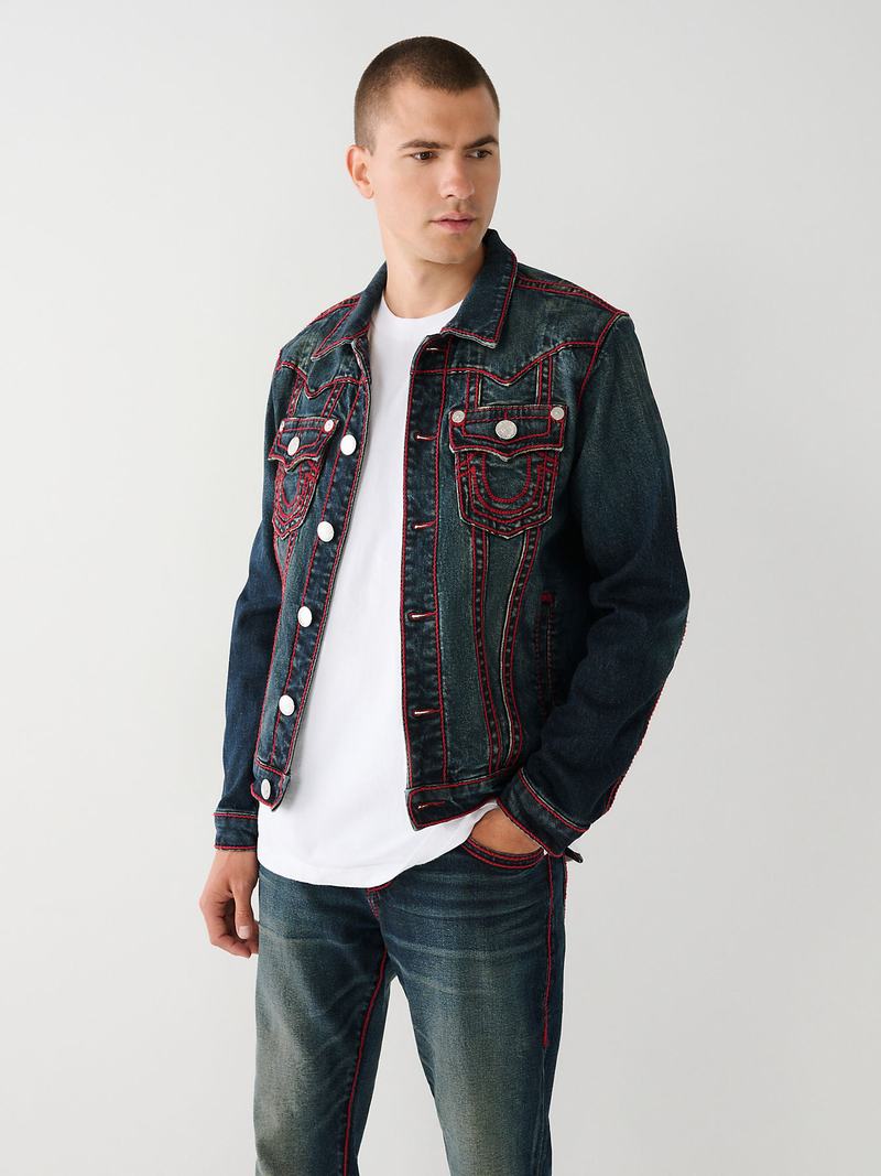 True Religion Jimmy Rope Stitch Denim Jeansjacke Herren Dunkelwaschen | 21894PQTG